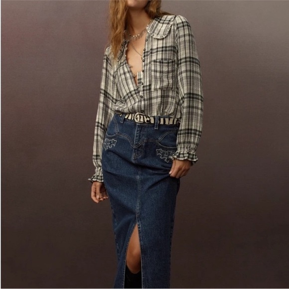 NWT Anthropologie Keira Long sleeve Plaid Button-Up Blouse - Picture 2 of 3